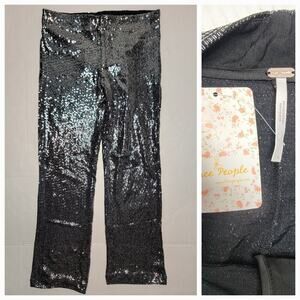 Free People Black Combo Shine On Women Pants size 4 Straight Crop Going Out NEW